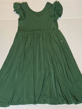 Girls' Emerald Green Ruffle Sleeve Twirl Dress